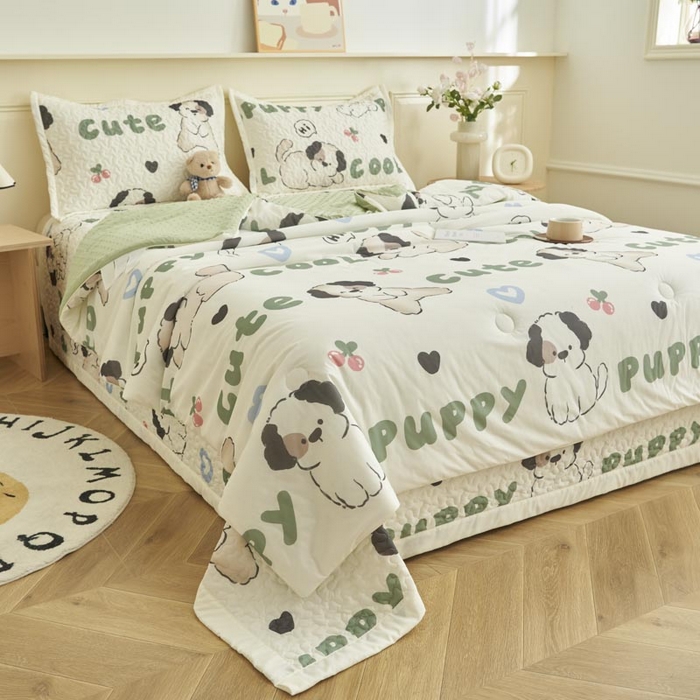 91家纺网 家纺一手货源 找家纺 子由家居 2025新款凉感丝豆豆夏被四件套 凉感豆豆被-皮皮狗