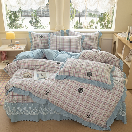 91家纺网 家纺一手货源 找家纺 （总）珍爱家纺 2025新款A类针织棉双层纱夹棉床盖床裙花边单件三件四件套