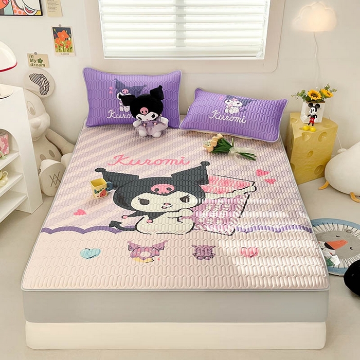 91家纺网 家纺一手货源 找家纺 米帛家纺2025新款大版三丽鸥乳胶凉席-绑带款 巧克力库洛米