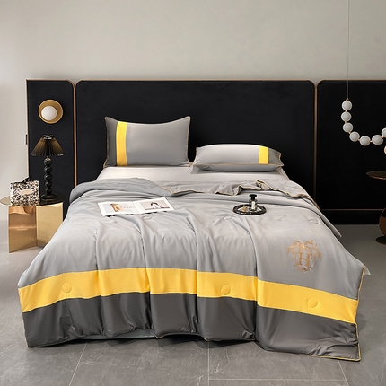 蕾诺家纺 2025新款水洗冰丝双拼亮钻夏被 高级灰