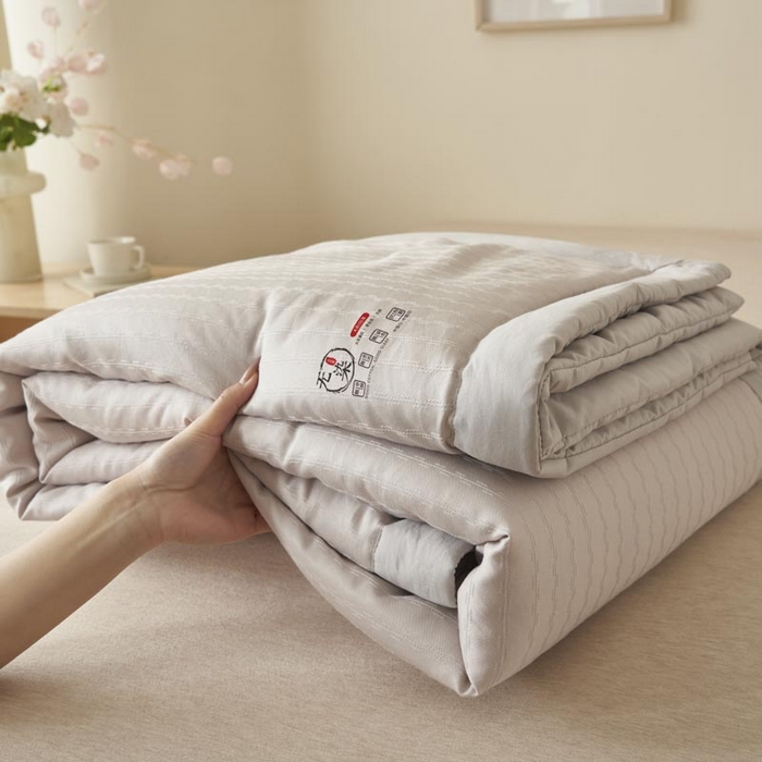 91家纺网 家纺一手货源 找家纺 子由家居 2025新款水洗棉原棉提花大豆夏被被子被芯 原棉-浅灰