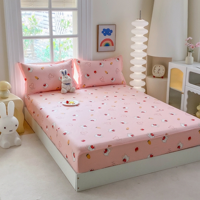 91家纺网 家纺一手货源 找家纺 凌云2025新款13372A类全棉床笠    水果兔