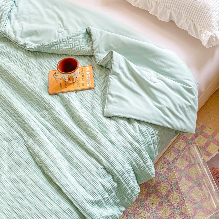 91家纺网 家纺一手货源 找家纺 左右家纺 2025新款华夫格大豆夏被被子被芯 浅绿