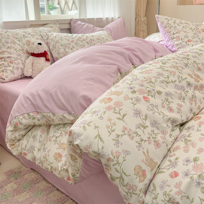 91家纺网 家纺一手货源 找家纺 798家纺 2025新款开春全棉12868印花四件套 丛林小兔