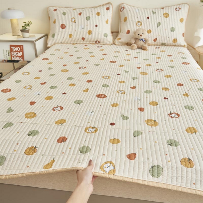 91家纺网 家纺一手货源 找家纺 子由家居 2025新款纯棉印花夹棉床盖 棉花被-南瓜