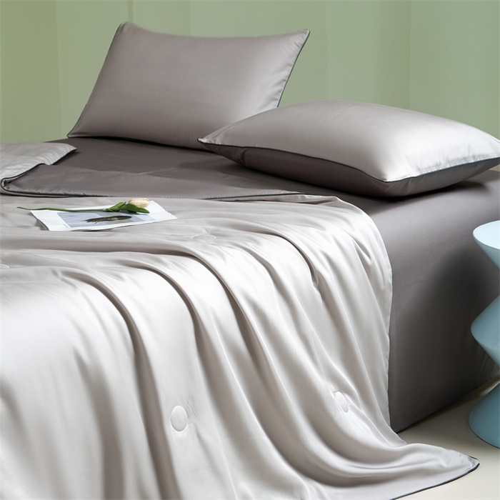 91家纺网 家纺一手货源 找家纺 笙意家纺 2025新款凉感水洗真丝麻绳双拼夏凉被-华尔兹系列 华尔兹-山灰+中灰