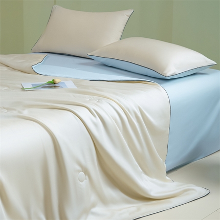 笙意家纺 2025新款凉感水洗真丝麻绳双拼夏凉被-华尔兹系列 华尔兹-奶昔白+天空蓝