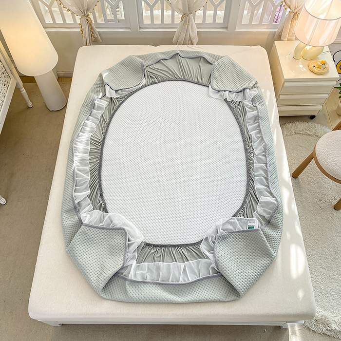 91家纺网 家纺一手货源 找家纺 眠势力 2025新款华夫格花边床笠豆豆凉席款夏季凉感床垫保护套 （提供买家秀） 杏子灰