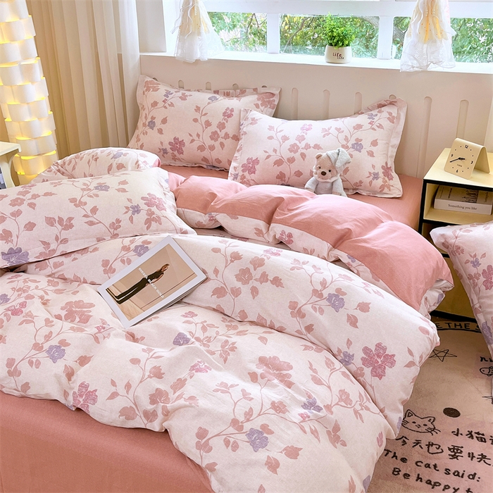 91家纺网 家纺一手货源 找家纺 大吉 2025新款100全棉纯棉喷气小清新被套四件套纯棉三件套床笠四件套单被套单枕套 春日