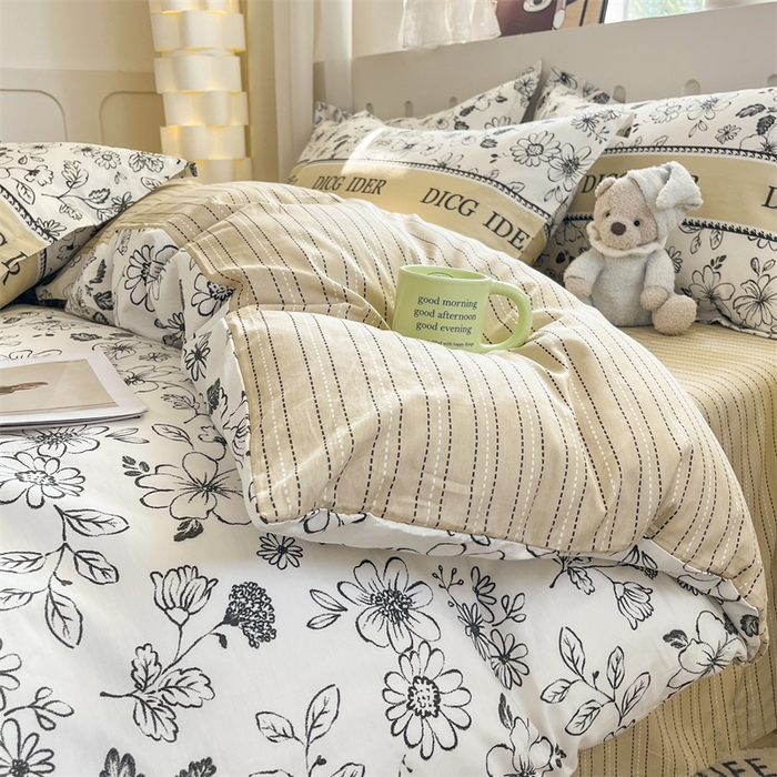 91家纺网 家纺一手货源 找家纺 大吉 2025新款100全棉纯棉喷气小清新被套四件套纯棉三件套床笠四件套单被套单枕套 赫本