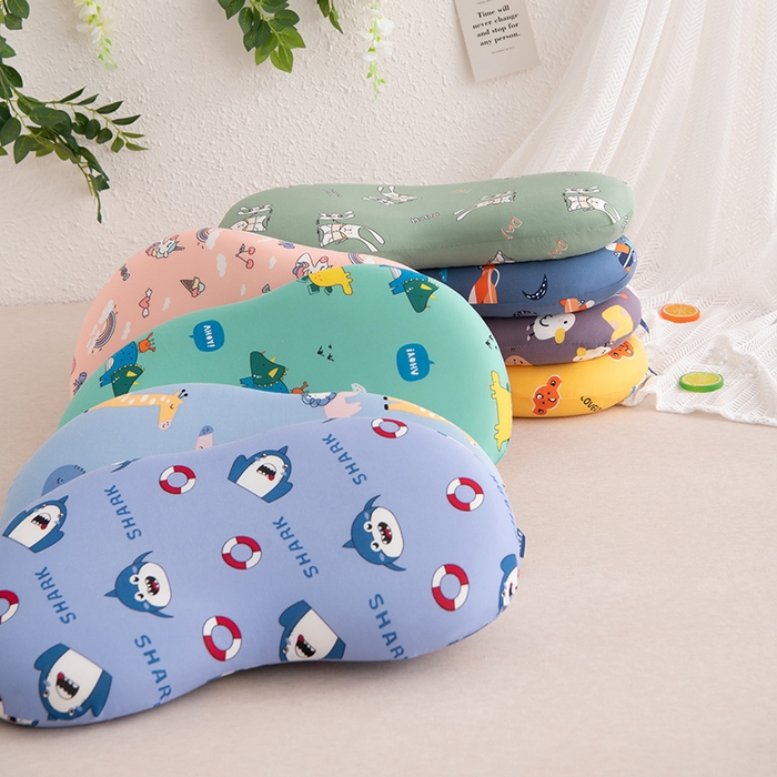 91家纺网 家纺一手货源 找家纺 芯洲 2025年新款猫肚皮枕芯慢回弹牛奶丝卡通记忆枕头 蓝 绿 黄 粉 咖 随机花型颜色可选  30*50cm