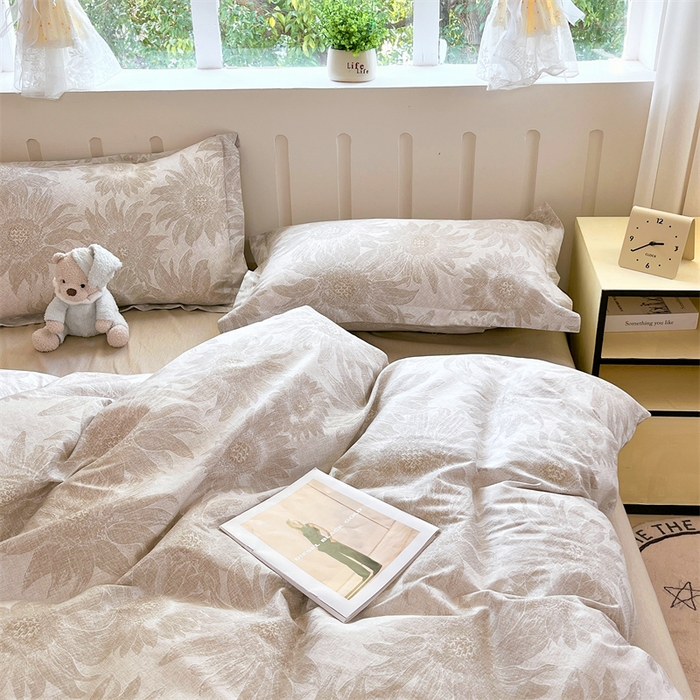 91家纺网 家纺一手货源 找家纺 大吉 2025新款100全棉纯棉喷气小清新被套四件套纯棉三件套床笠四件套单被套单枕套 复古向日葵