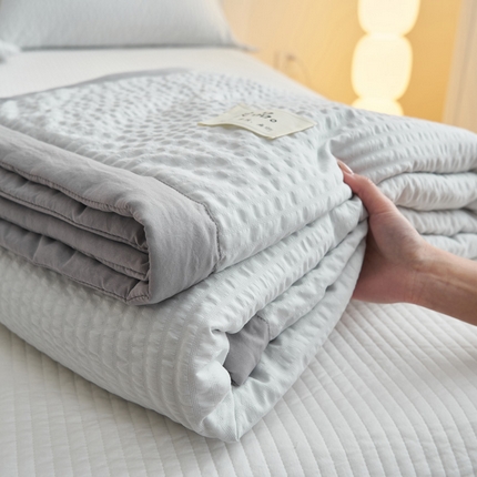 子由家居 2025新款水洗棉泡泡格大豆纤维夏被被子被芯 泡泡格-浅灰