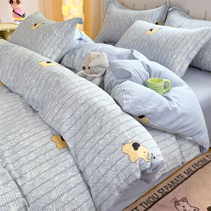 91家纺网 家纺一手货源 找家纺 大吉 2025新款100全棉纯棉喷气小清新被套四件套纯棉三件套床笠四件套单被套单枕套 蜡笔小象