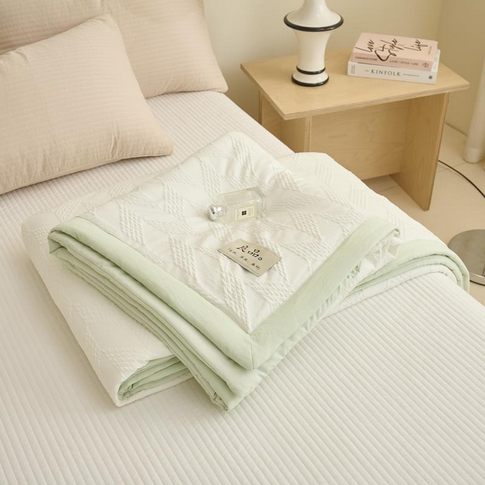 91家纺网 家纺一手货源 找家纺 子由家居 2025新款针织菱形格提花大豆被被子被芯 菱形格-果绿