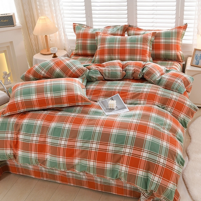 91家纺网 家纺一手货源 找家纺 润淳家居 2025新款A类全棉水洗棉四件套三件套 华沙格 桔