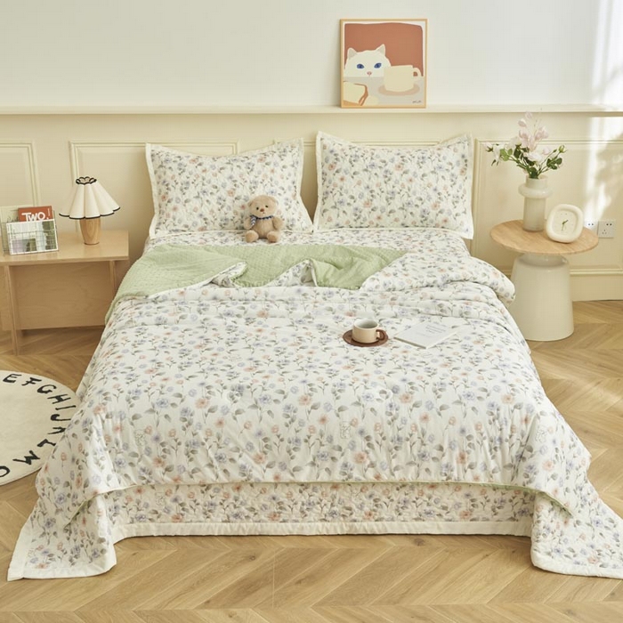 91家纺网 家纺一手货源 找家纺 子由家居 2025新款凉感丝豆豆夏被四件套 凉感豆豆被-花期