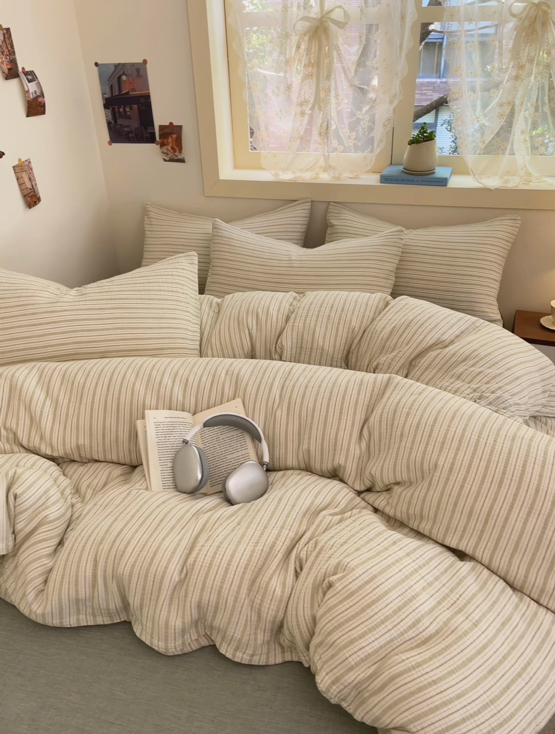 91家纺网 家纺一手货源 找家纺 艾咪-Amy ntmy 2025新款条纹款全棉双层皱皱纱四件套 小半粉米