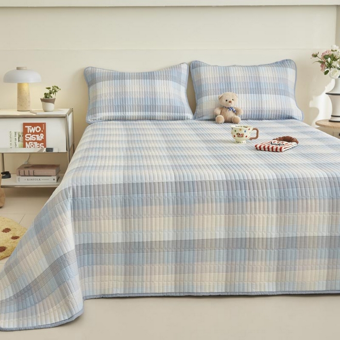 91家纺网 家纺一手货源 找家纺 子由家居 2025新款纯棉印花夹棉床盖 棉花被-经典格