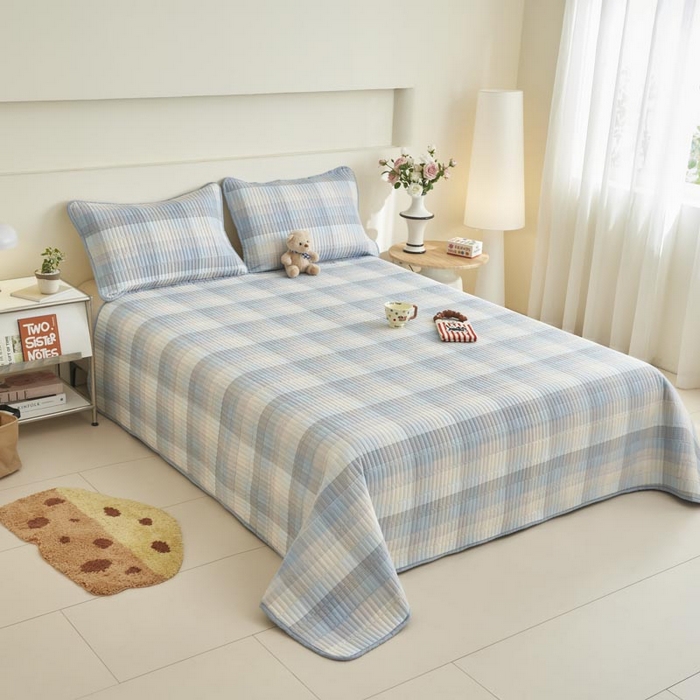 91家纺网 家纺一手货源 找家纺 子由家居 2025新款纯棉印花夹棉床盖 棉花被-经典格