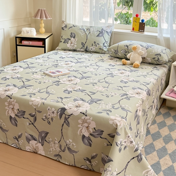 91家纺网 家纺一手货源 找家纺 莱通2025新款原棉老粗布床单 绽放花枝