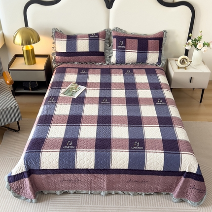 2025新款水晶绒床单盖毯单人三件套花边毯子冬季加厚保暖双人加棉防滑绒毯 经典格子