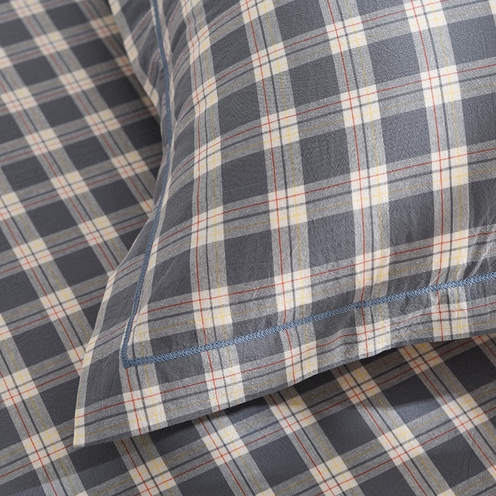 91家纺网 家纺一手货源 找家纺 润淳家居 2025新款A类全棉水洗棉四件套三件套 莱卡灰 小格