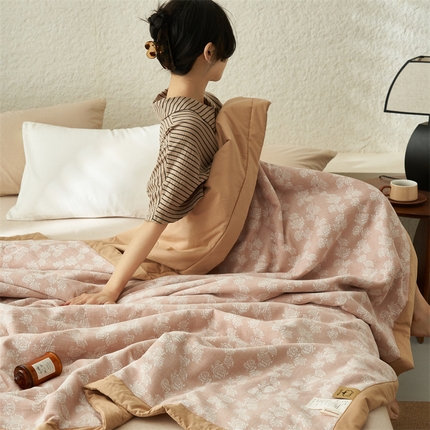 恒爱家纺 2025新款A类全棉双层纱提花夏被子被芯 真情玫瑰-卡其