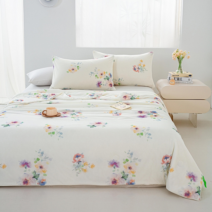 91家纺网 家纺一手货源 找家纺 欧雅搁家纺 2025新款3D数码印花有氨冷感冰激淋凉感丝夏被空调被大豆纤维被子夏凉被 花样晨熙