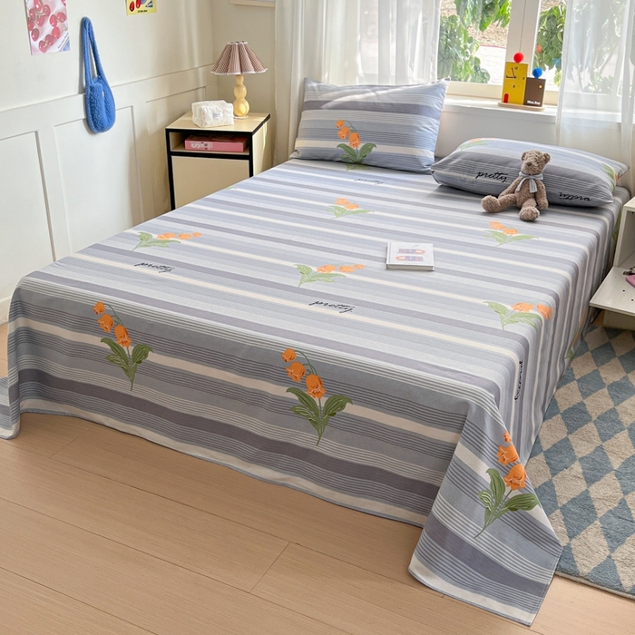 91家纺网 家纺一手货源 找家纺 莱通2025新款原棉老粗布床单 萱朵