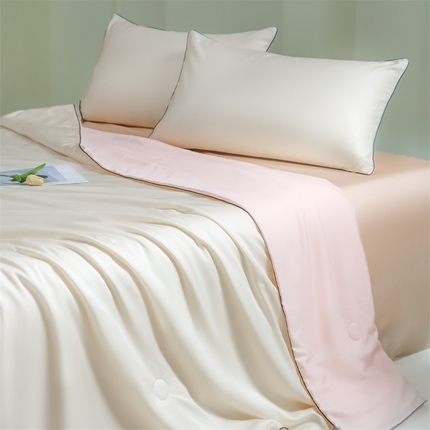 笙意家纺 2025新款凉感水洗真丝麻绳双拼夏凉被-华尔兹系列 华尔兹-奶昔白+奶油粉