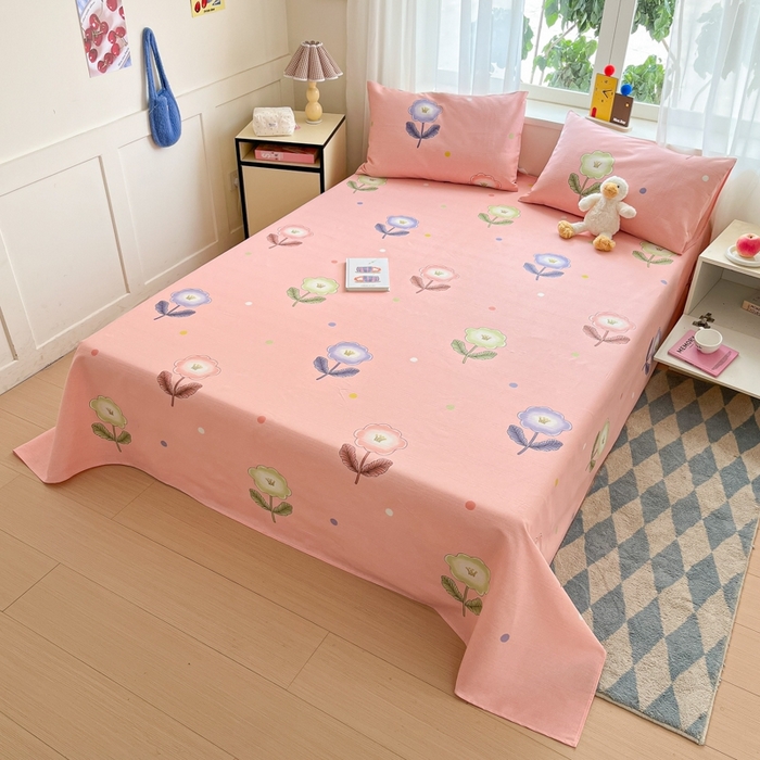 91家纺网 家纺一手货源 找家纺 莱通2025新款原棉老粗布床单 花雨点滴