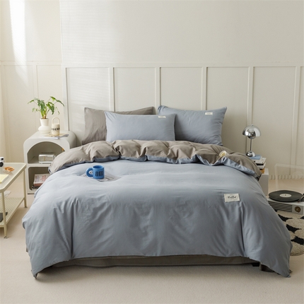 91家纺网 家纺一手货源 找家纺 （总）798家纺 2025新款全棉13070纯色双拼系列四件套场景一