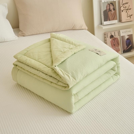 子由家居 2025新款双层邹邹格大豆纤维夏被被子夏被 邹邹格-果绿