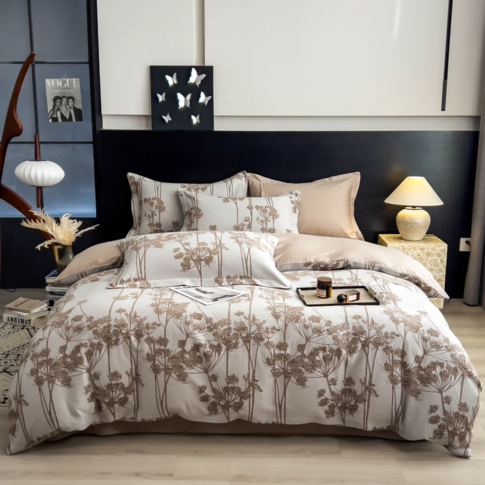 91家纺网 家纺一手货源 找家纺 倾慕家纺 2025新款60S提花全棉四件套 椿屿咖