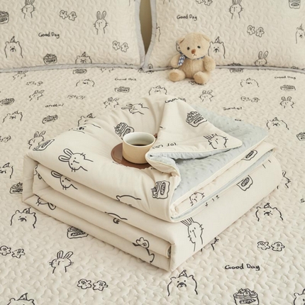 子由家居 2025新款凉感丝豆豆夏被四件套 凉感豆豆被-小熊博士