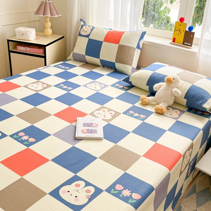 91家纺网 家纺一手货源 找家纺 莱通2025新款原棉老粗布床单 梦格兔兔