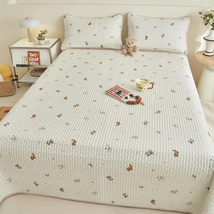 91家纺网 家纺一手货源 找家纺 子由家居 2025新款纯棉印花夹棉床盖 棉花被-萌宠小狗