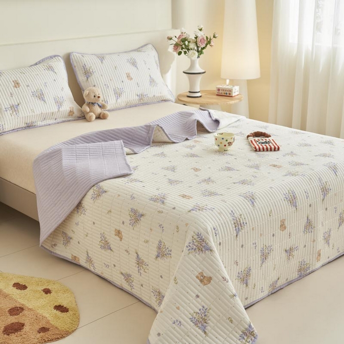 91家纺网 家纺一手货源 找家纺 子由家居 2025新款纯棉印花夹棉床盖 棉花被-花心熊