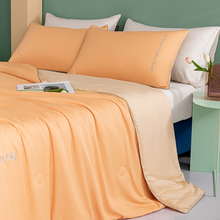 91家纺网 家纺一手货源 找家纺 子由家居 2025新款水洗真丝轻奢绣花系列夏被四件套 轻奢绣花-雅橘