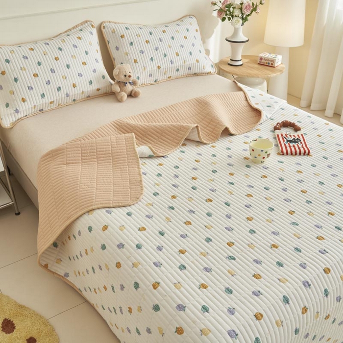 91家纺网 家纺一手货源 找家纺 子由家居 2025新款纯棉印花夹棉床盖 棉花被-丰收