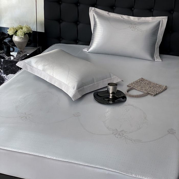 91家纺网 家纺一手货源 找家纺 由有家居 2025新款A类轻奢高精密7A抗菌色织可水洗冰丝床笠款凉席三件套 华尔兹