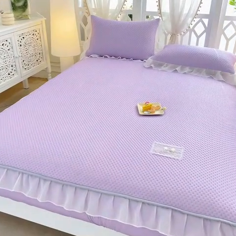 91家纺网 家纺一手货源 找家纺 眠势力 2025新款华夫格花边床笠豆豆凉席款夏季凉感床垫保护套 （提供买家秀） 香芋紫