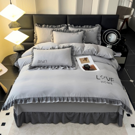 找底底 2025新款亲肤舒适云朵棉刺绣四件套 浅灰色