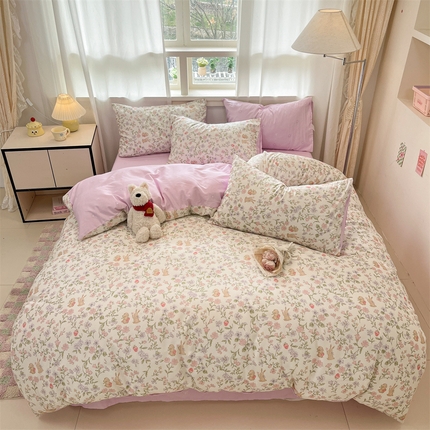 91家纺网 家纺一手货源 找家纺 798家纺 2025新款开春全棉12868印花四件套 丛林小兔