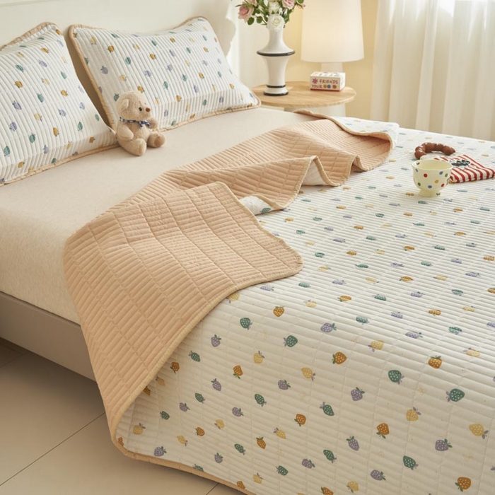 91家纺网 家纺一手货源 找家纺 子由家居 2025新款纯棉印花夹棉床盖 棉花被-丰收