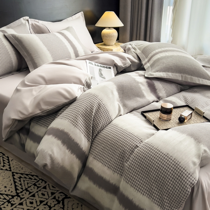 91家纺网 家纺一手货源 找家纺 倾慕家纺 2025新款60S提花全棉四件套 波格灰