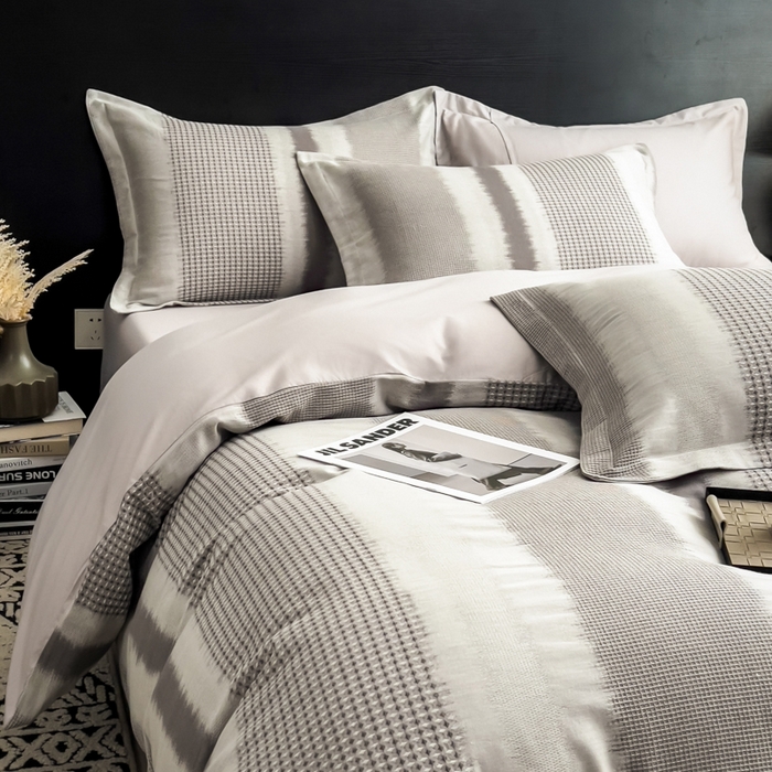 91家纺网 家纺一手货源 找家纺 倾慕家纺 2025新款60S提花全棉四件套 波格灰