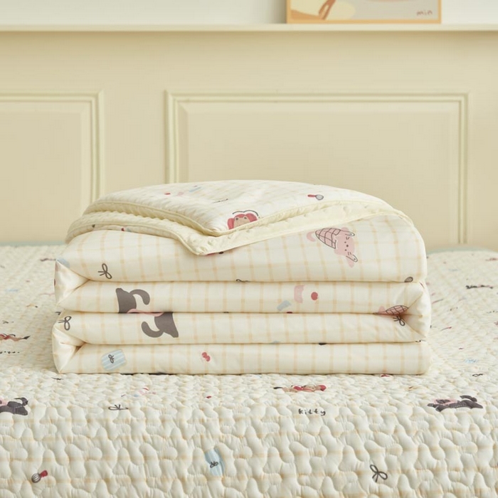 91家纺网 家纺一手货源 找家纺 子由家居 2025新款凉感丝豆豆夏被四件套 凉感豆豆被-动物世界