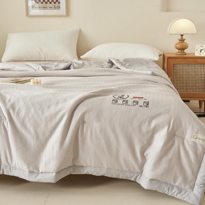 91家纺网 家纺一手货源 找家纺 子由家居 2025新款水洗棉原棉提花大豆夏被被子被芯 原棉-浅灰